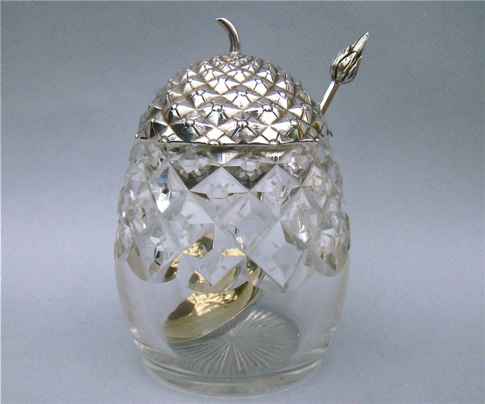 victorian silver cut glass pineapple preserve jar with matching spoon by henry wilkinson sheffield 1900
