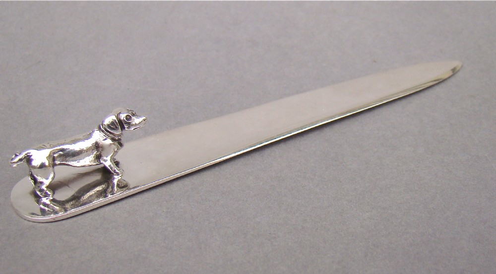 novelty silver dog paper knife by j b chatterley sons birmingham 1937