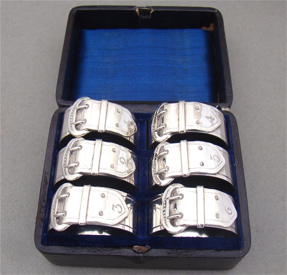 cased set of six victorian silver plated numbered napkin rings circa 1890