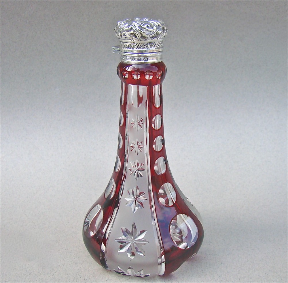 victorian silver and flash ruby glass scent bottle by charles may birmingham 1899