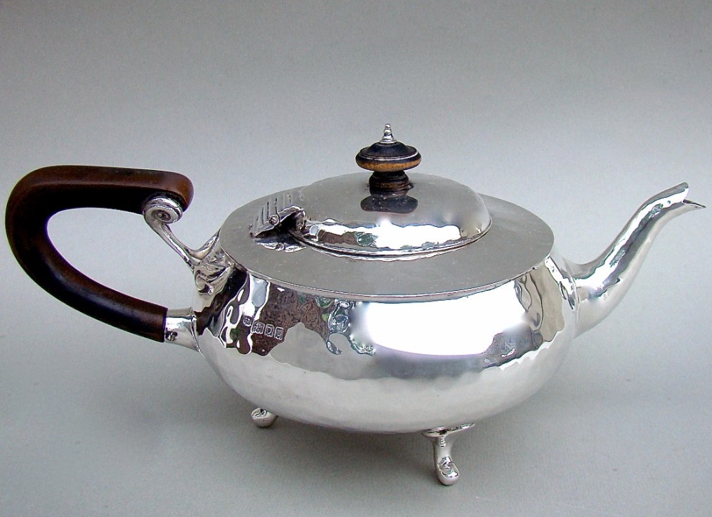 arts craft spothammered silver teapot by charles edward london 1918
