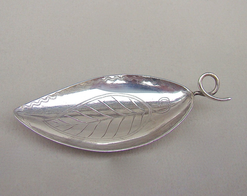 georgian silver leafshaped caddy spoon by elizabeth morley london 1796