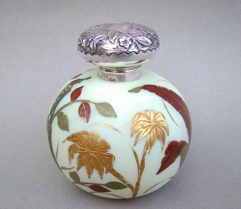 victorian silver and webb burmese glass scent bottle by joseph whitten birmingham 1890