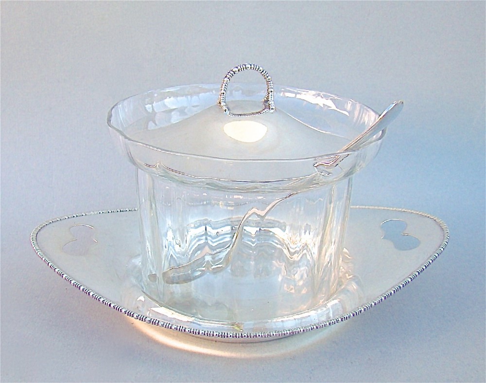 edwardian silver mounted preserve jar and stand by james dixon sons sheffield 1906