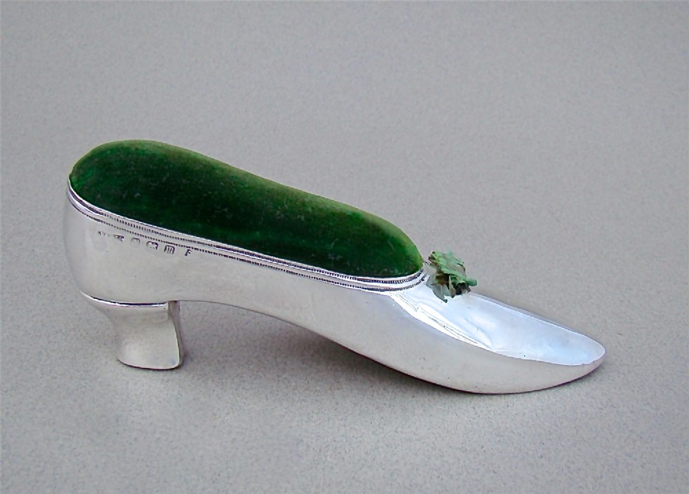 novelty silver pin cushion in the form of a ladies' shoe by s blanckensee sons birmingham 1911