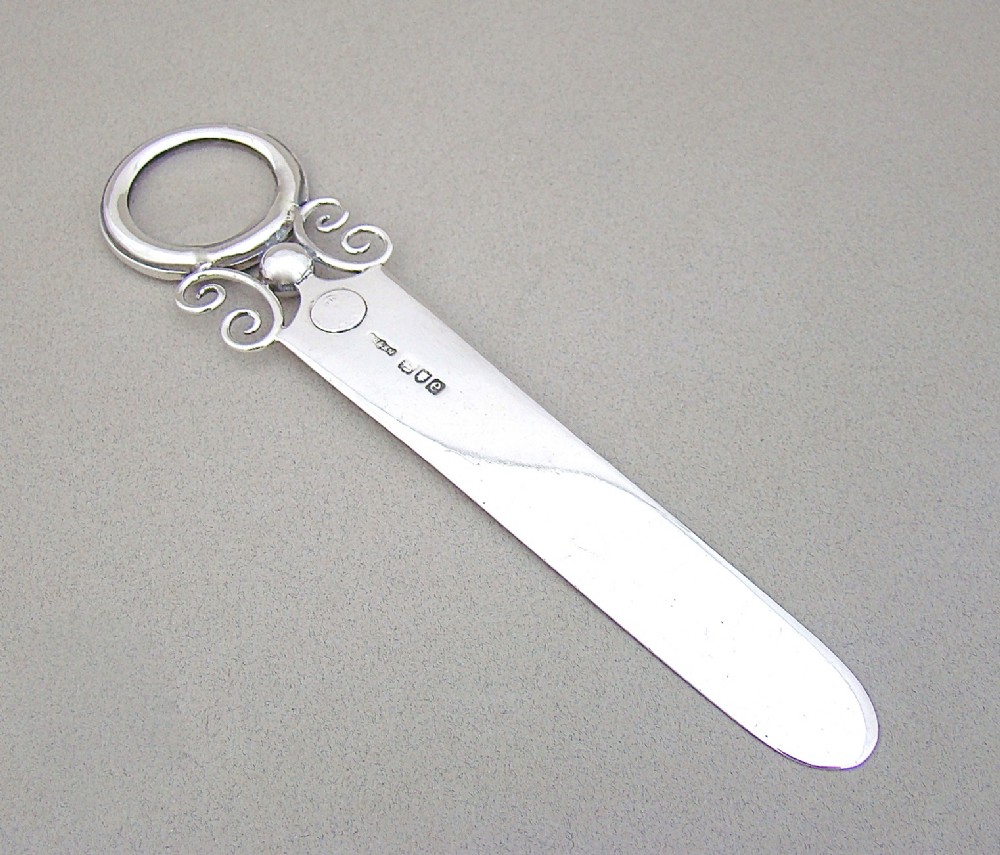 edwardian silver combination large size magnifying glass letter opener by a barett sons london 1900