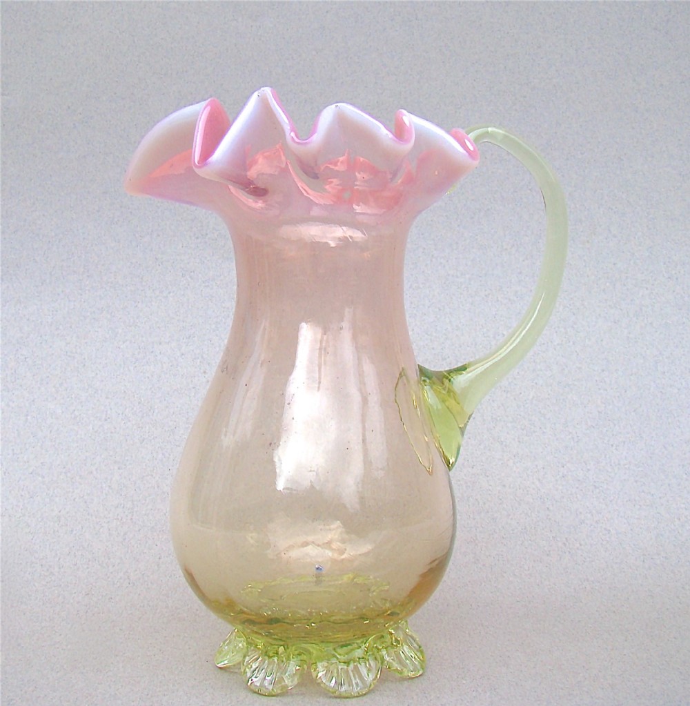 victorian dual colour vaseline glass cream jug circa 1890