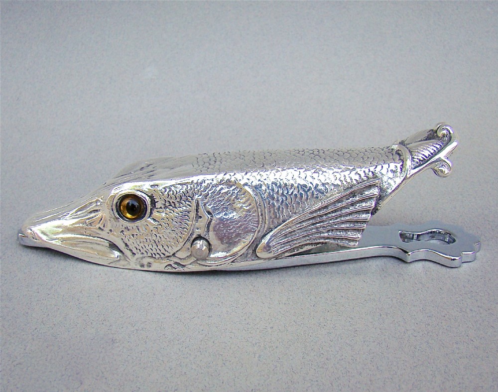novelty silver plated paper clip modelled as a pike circa 1920