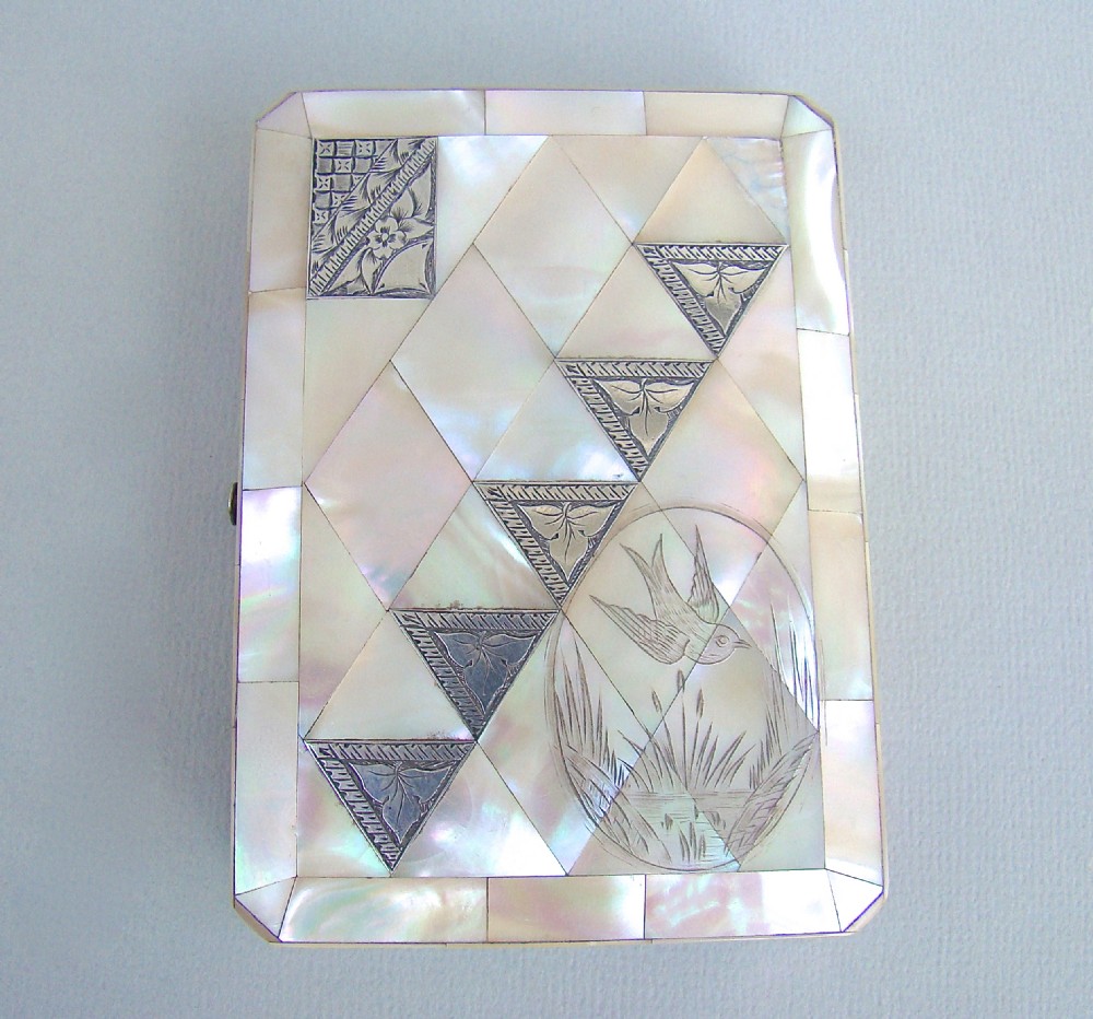 victorian silver mother of pearl aesthetic movement calling card case circa 1870