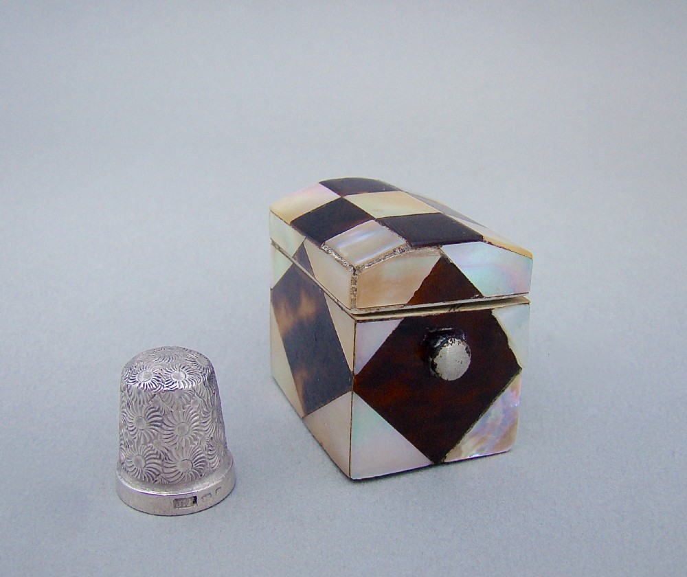 victorian silver thimble fitted in mother of pearl tortoiseshell case circa 1860