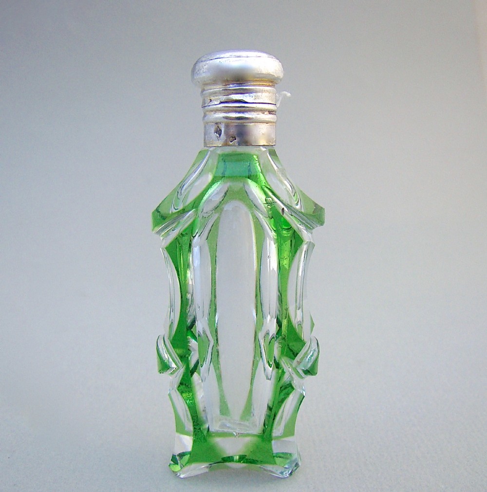 19th c french silver green overlay glass scent bottle circa 1890