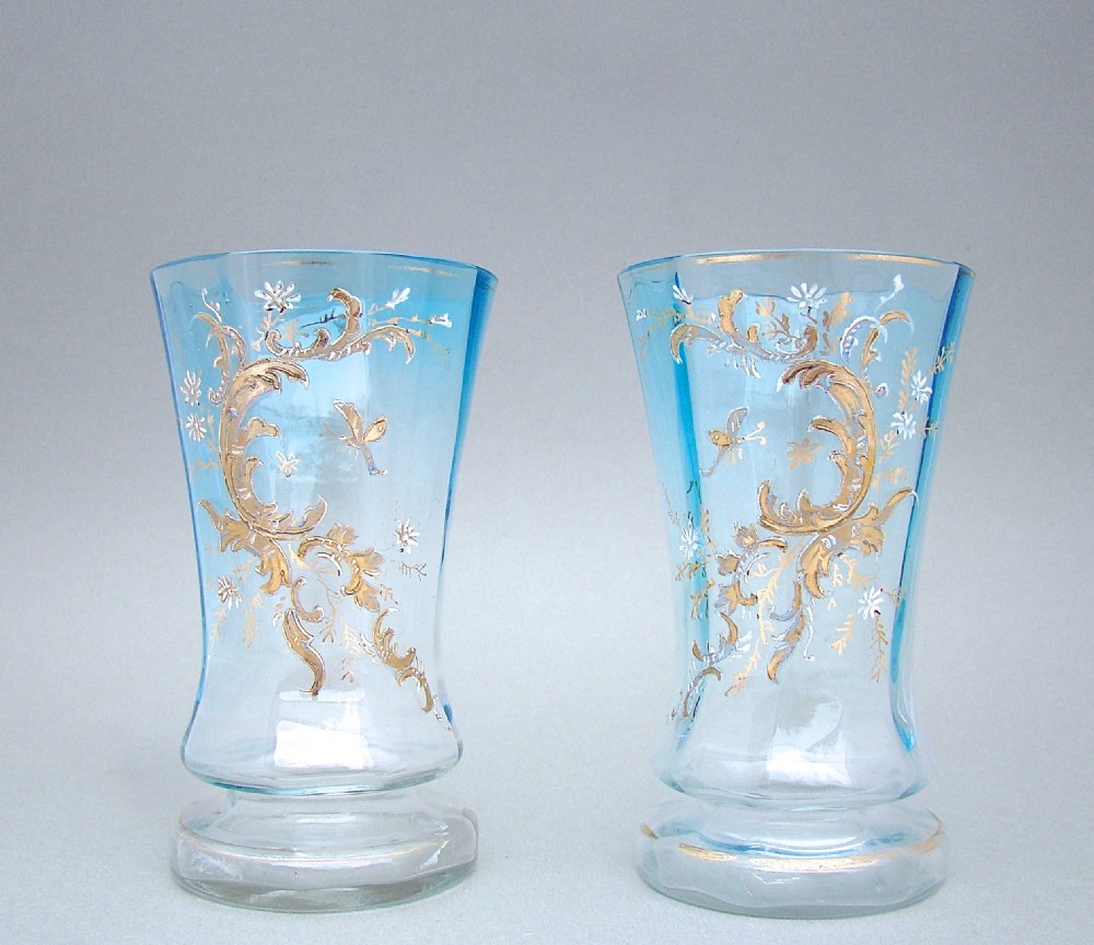 pair of victorian enamelled pale turquoise glass vases circa 1890