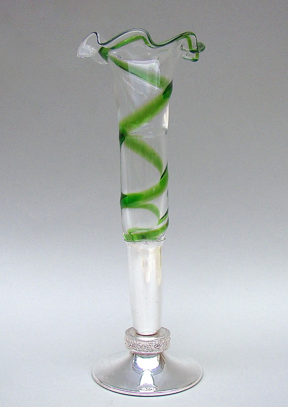 edwardian silver plated and trailed glass specimen glass vase circa 1900