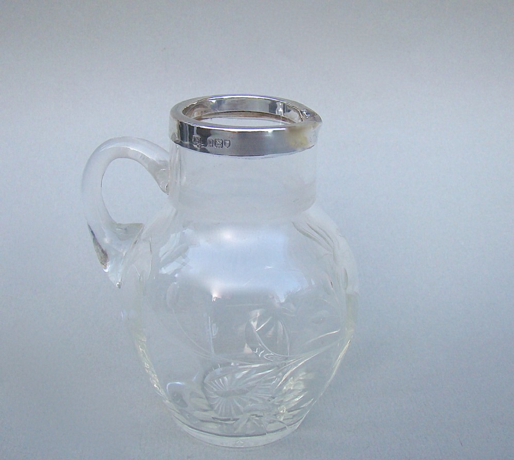 edwardian silver mounted engraved glass cream jug by robert pringle london 1906