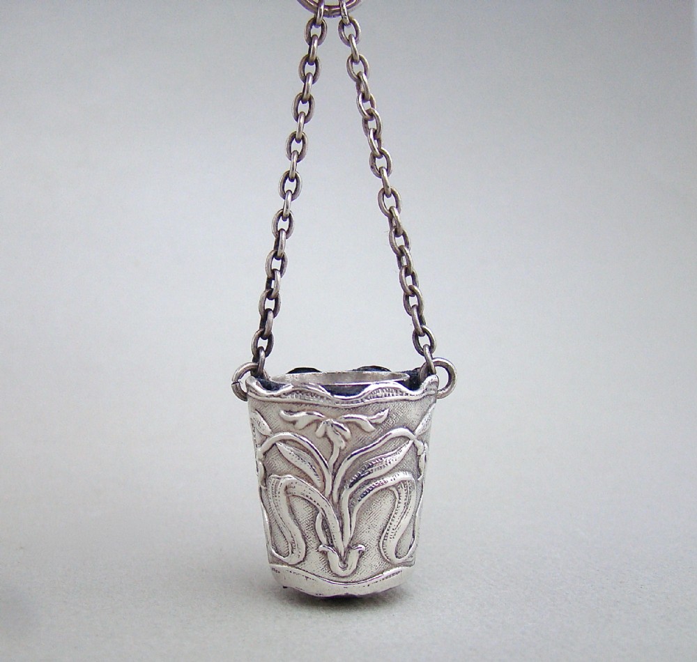 rare art nouveau silver thimble bucket by reynolds westwood birmingham 1903