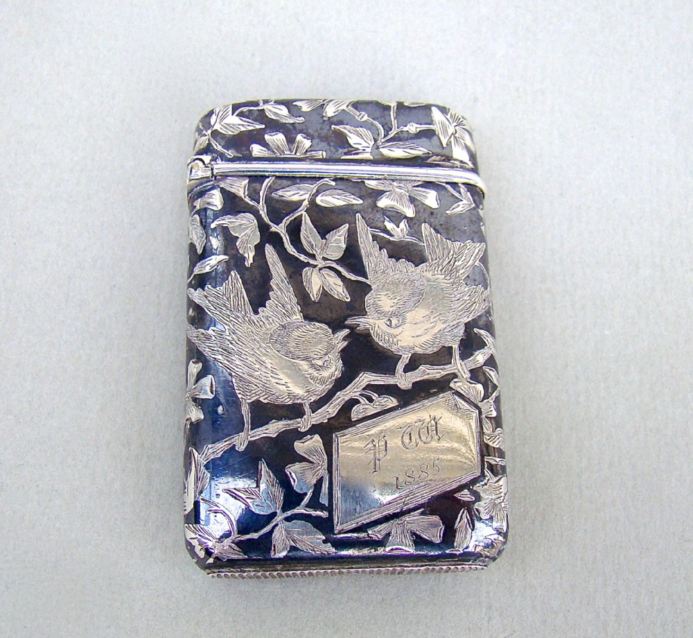 fabulous aesthetic movement french silver niello vesta case by joseph ettlinger import marks for london 1882