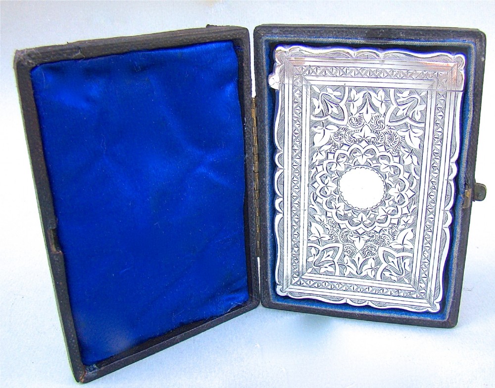 exquisite victorian silver card case by frederick marston birmingham 1881