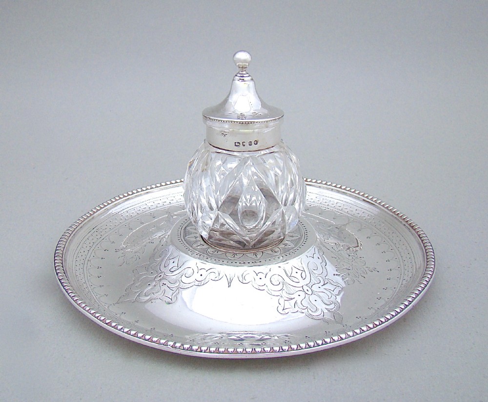 victorian sterling silver inkwell on stand by henry lias london 1875