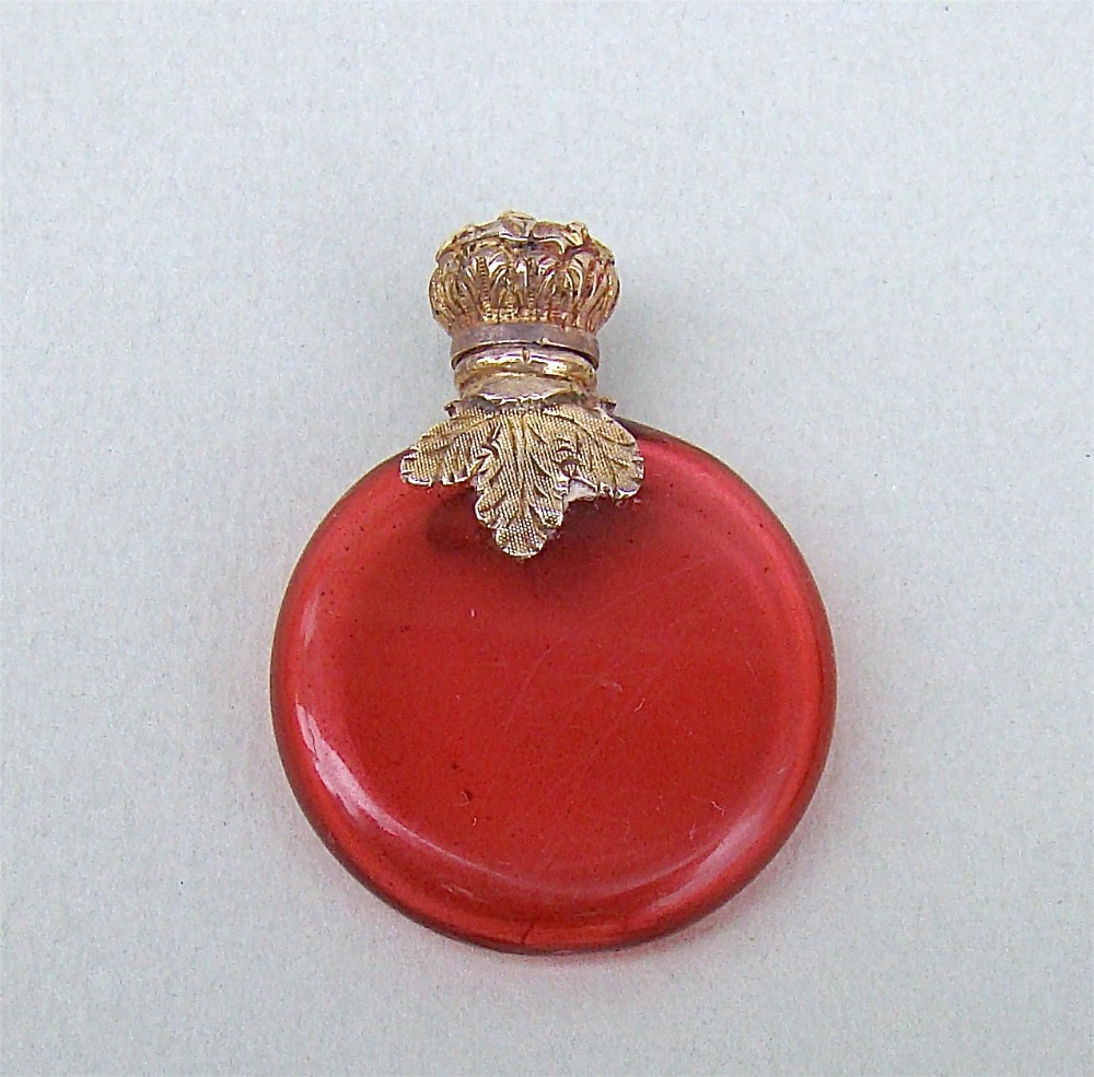 19th c french ormulu and cranberry glass miniature scent bottle circa 1890