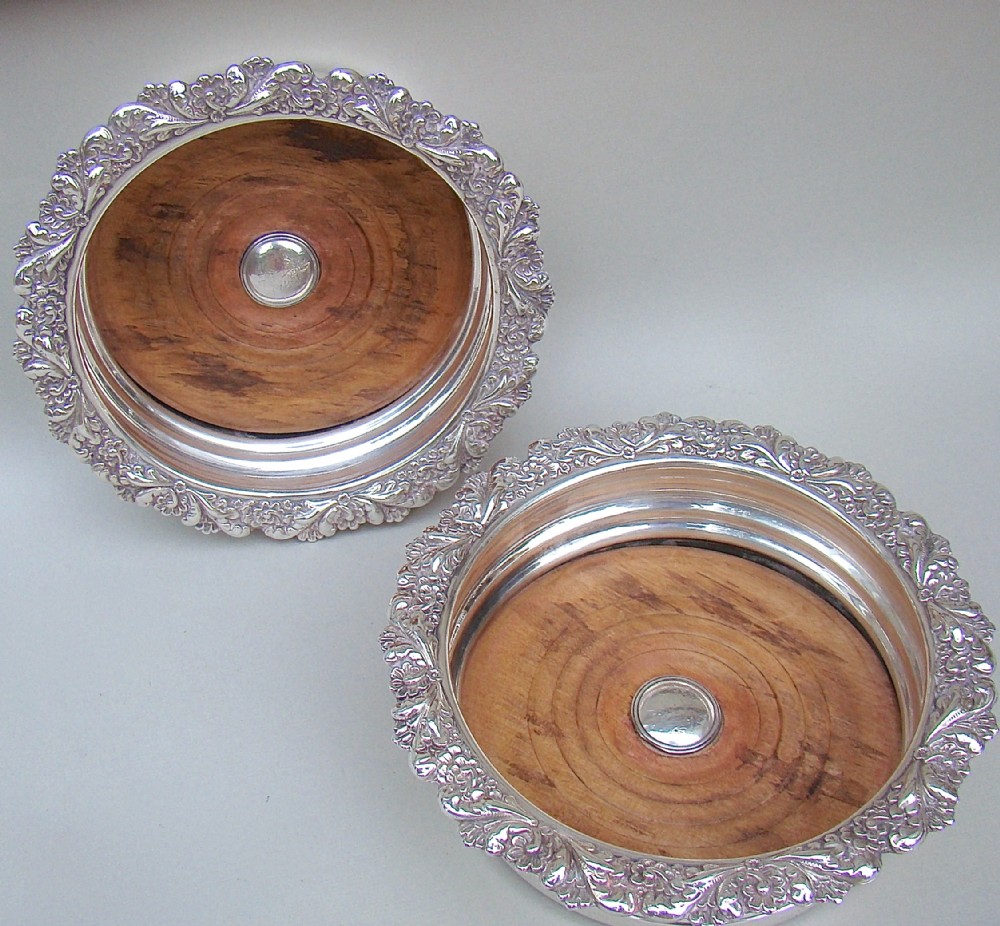 pair of william iv silver plated wine coasters circa 1835