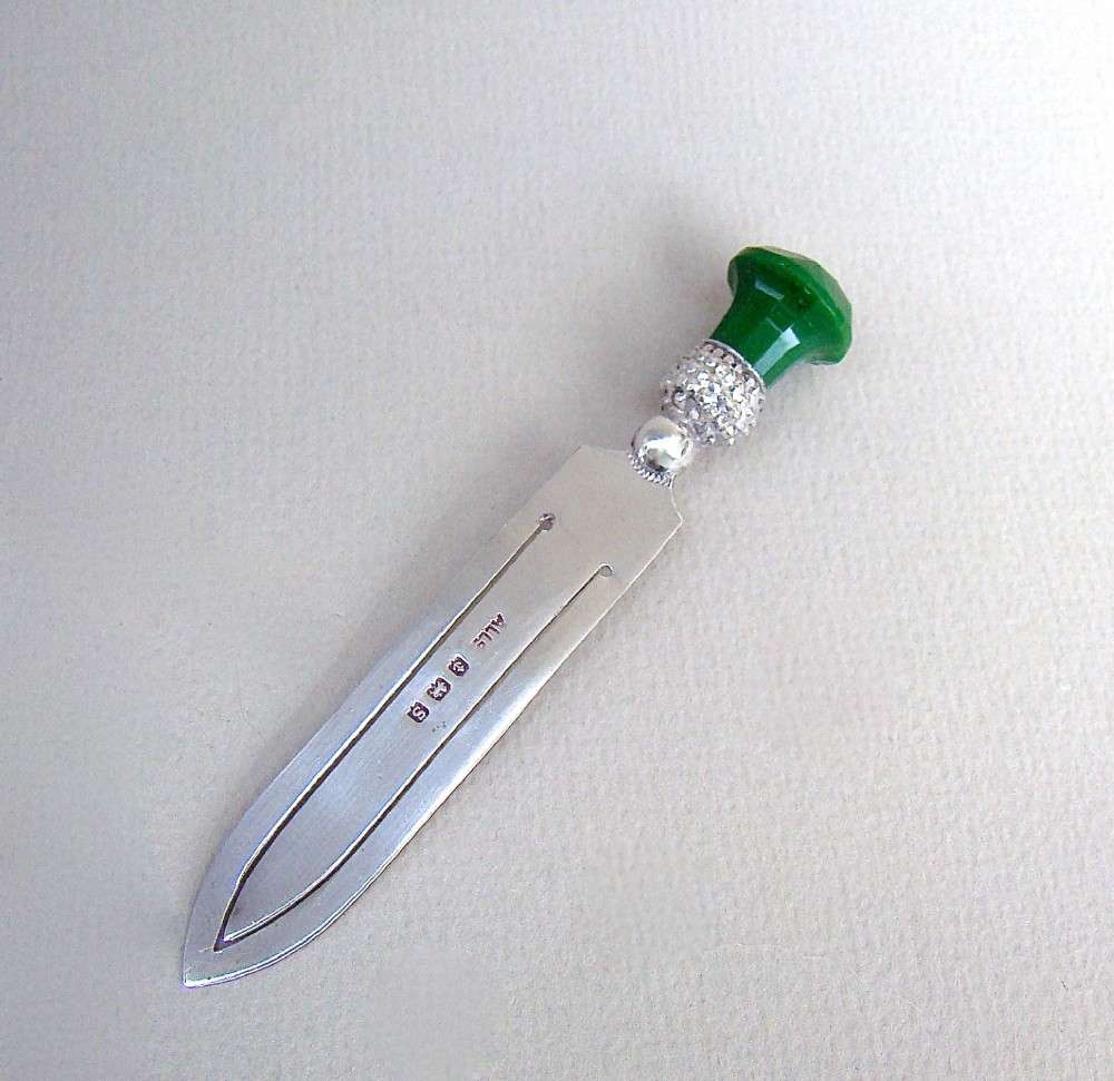 novelty silver green glass thistle bookmark by adie lovekin birmingham 1917
