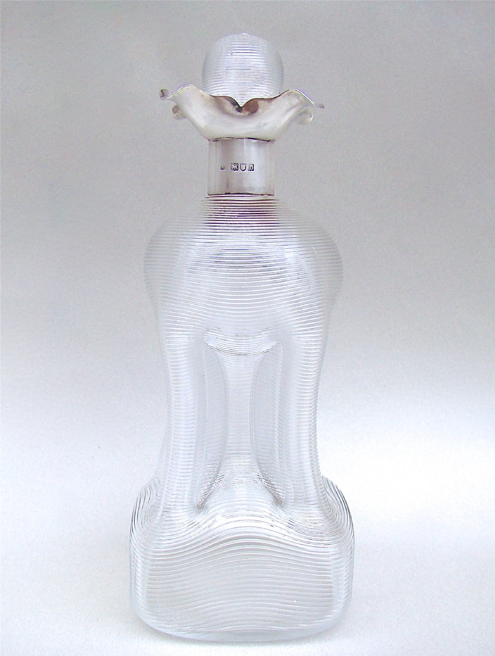 victorian silver mounted ribbed glass small glug glug decanter london 1897
