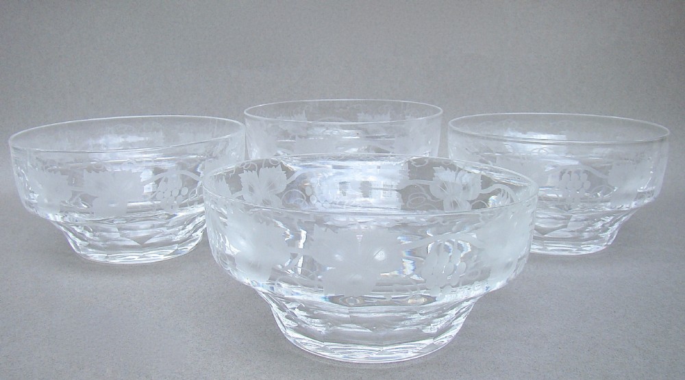 set of four edwardian etched glass bowls circa 1910