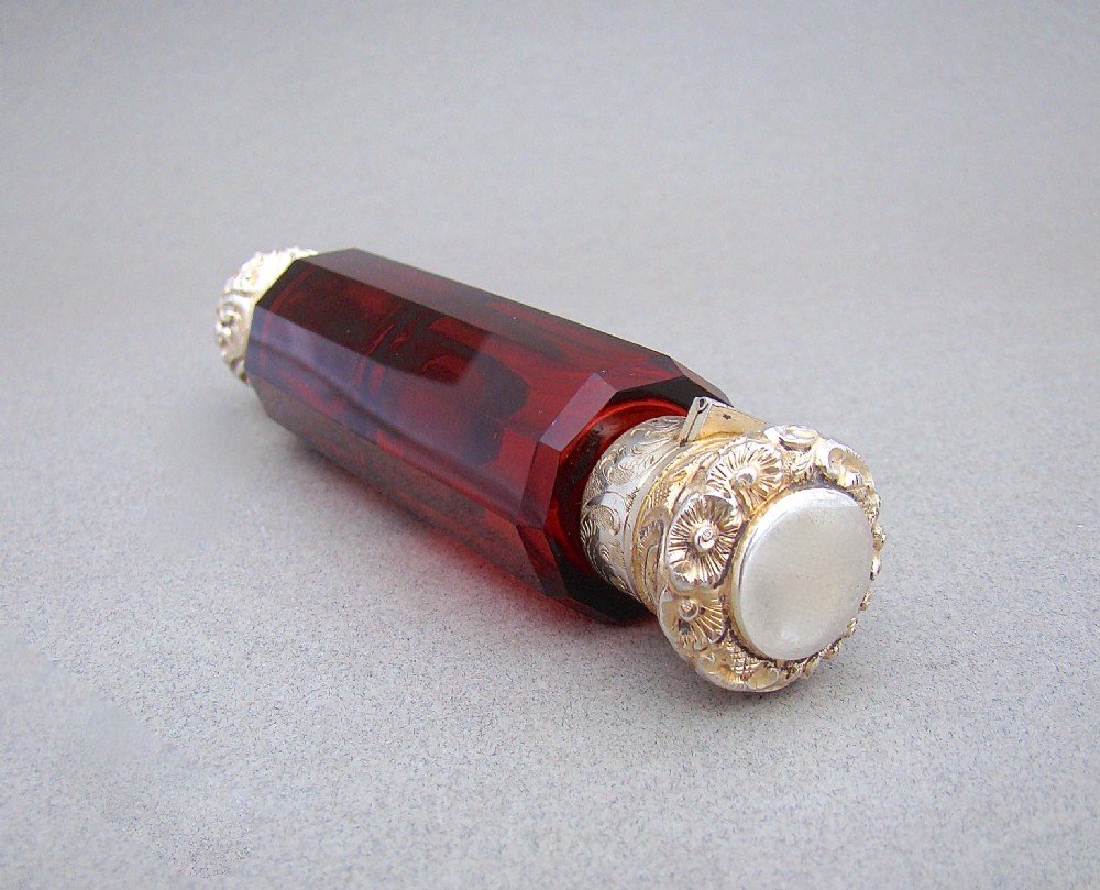 victorian silver gilt ruby glass doubleended scent bottle circa 1880