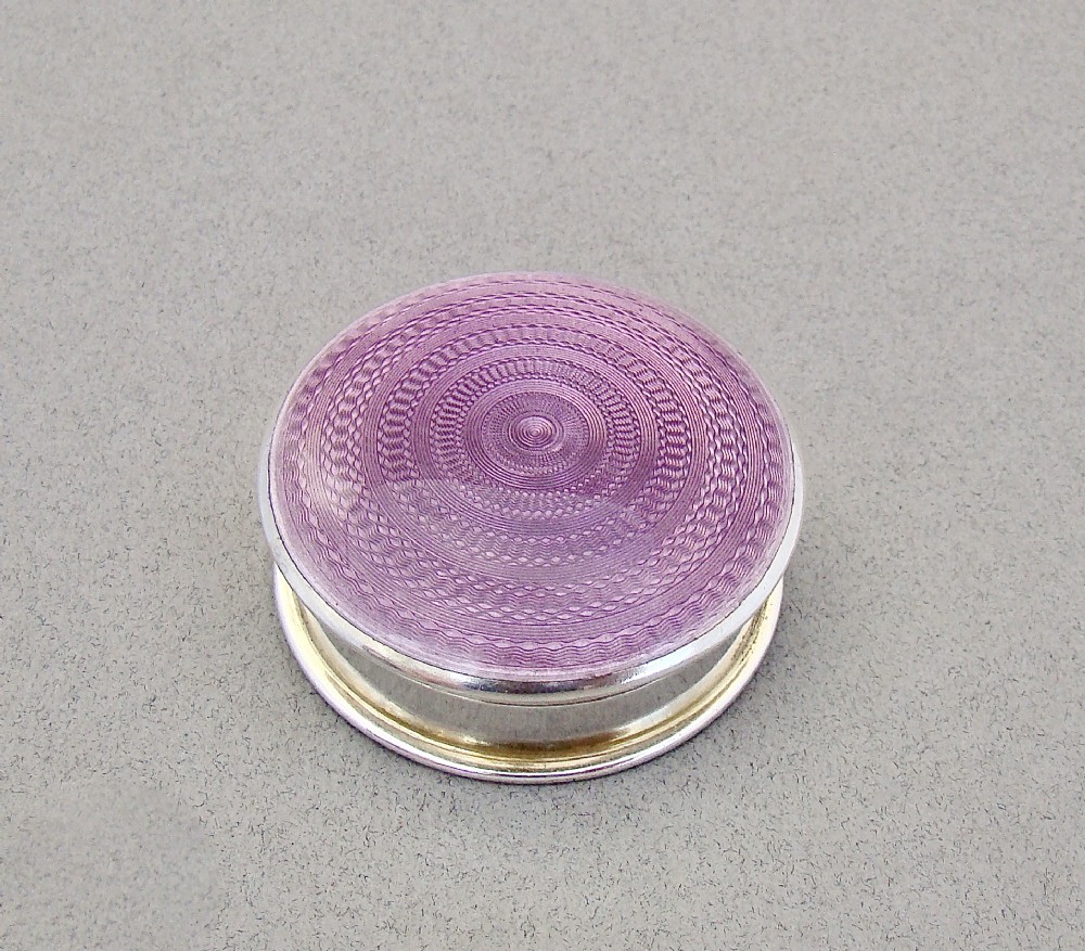 art deco silver and guilloche enamel pill box by cohen charles birmingham 1920