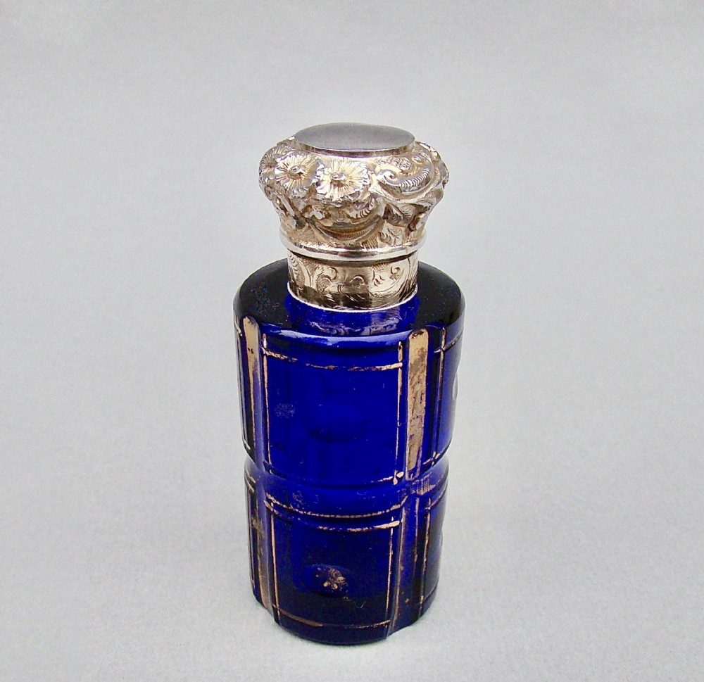 victorian silver gilt and bristol blue glass scent bottle circa 1880
