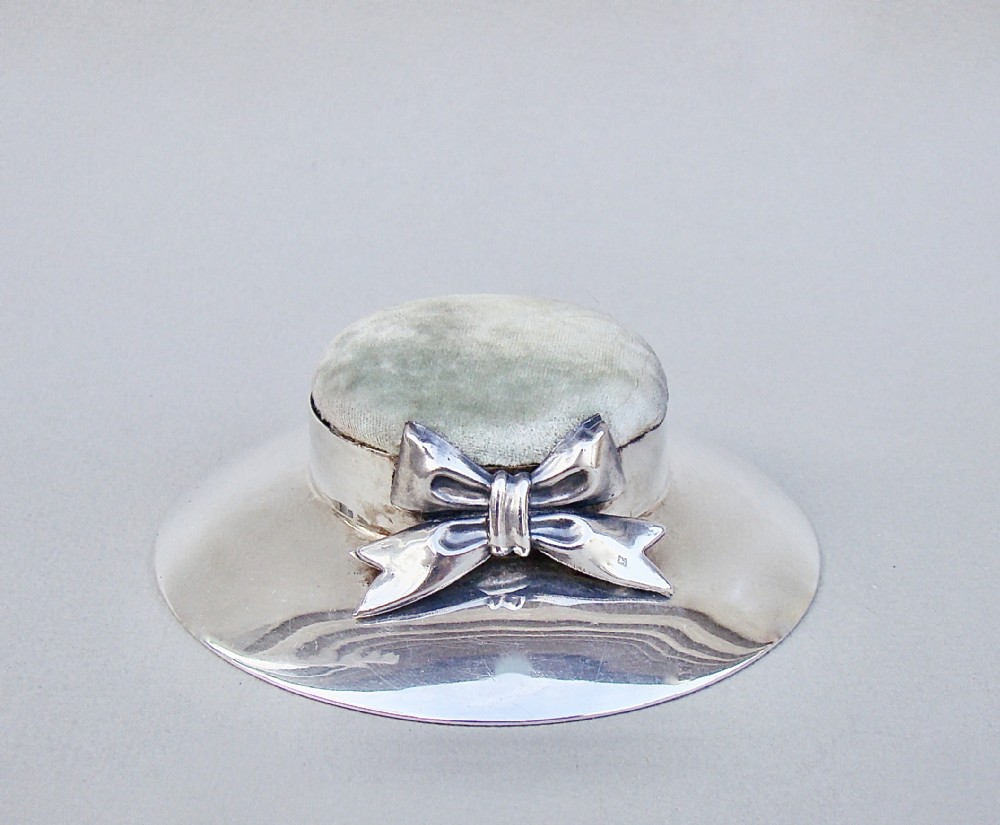 rare edwardian silver pin cushion in the form of a lady's hat by blanckensee son ltd chester 1908