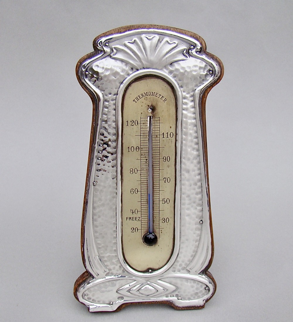 rare art nouveau arts craft silver desk thermometer by levi salaman birmingham 1907