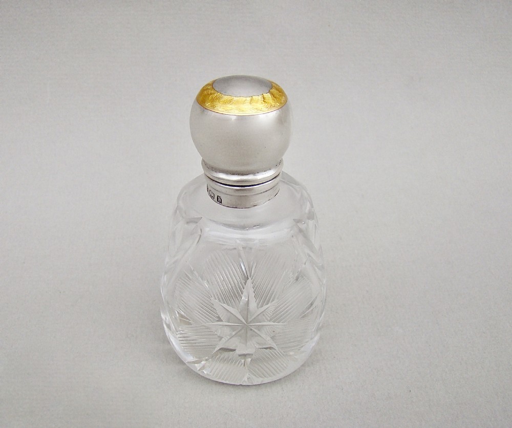 edwardian silver guilloche enamel cut glass scent bottle by henry matthews birmingham 1901