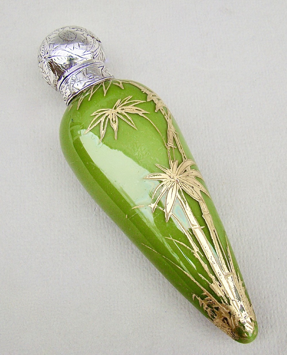fabulous victorian aesthetic movement silver and opaline gilt glass scent bottle by hewett co birmingham 1884