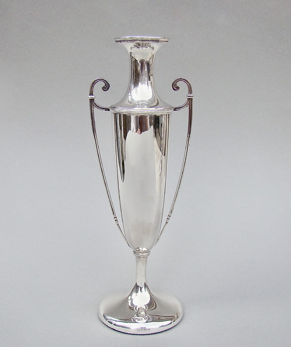 elegant edwardian silver urn vase by stewart dawson co ltd birmingham 1908