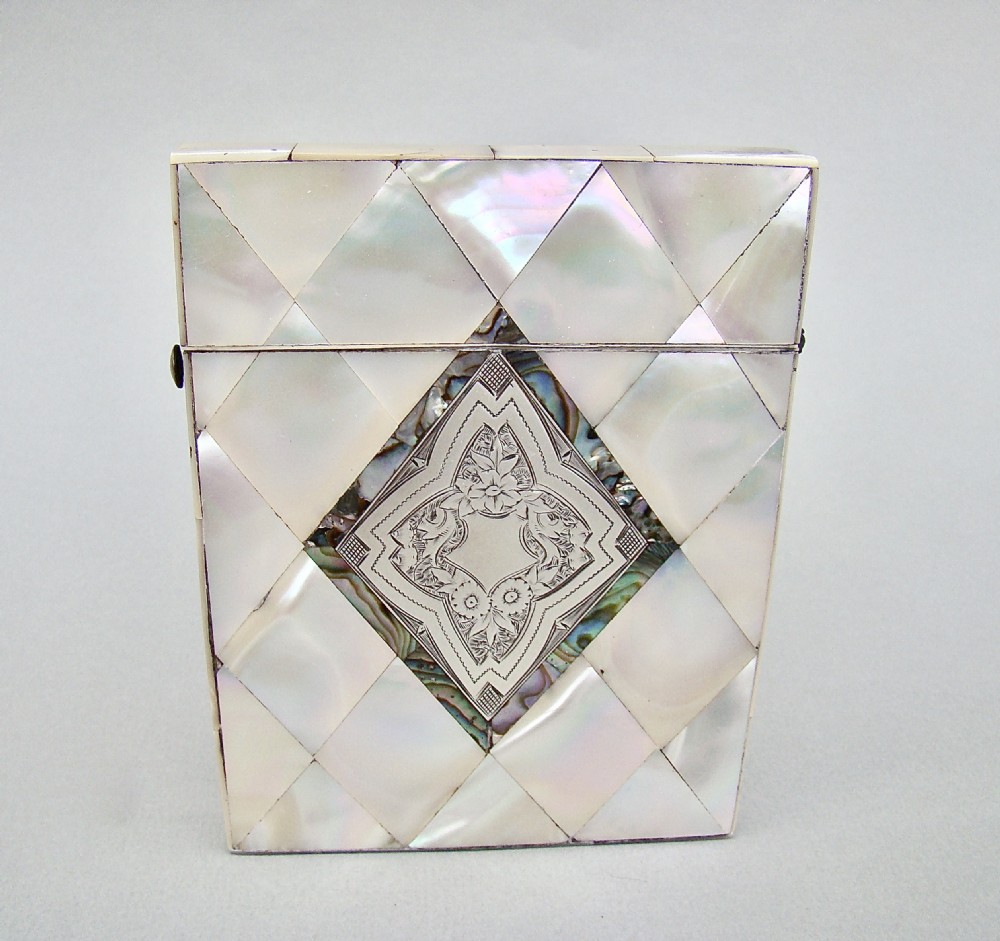 exquisite victorian silver mother of pearl card case circa 1870