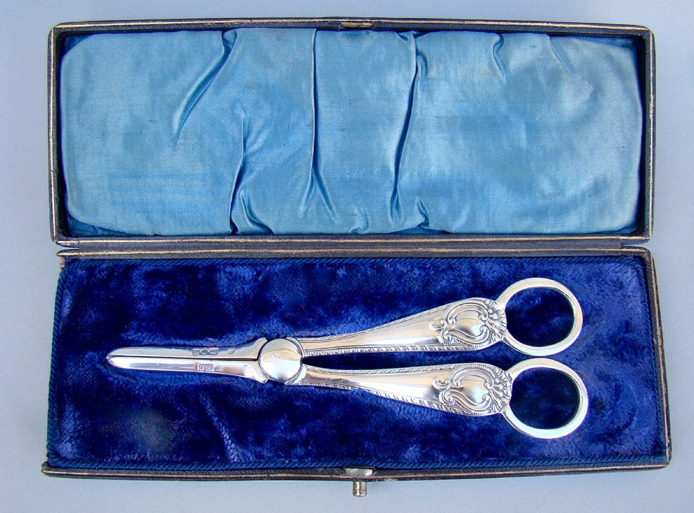 cased pair of victorian silver grape scissors by josiah williams co london 1899