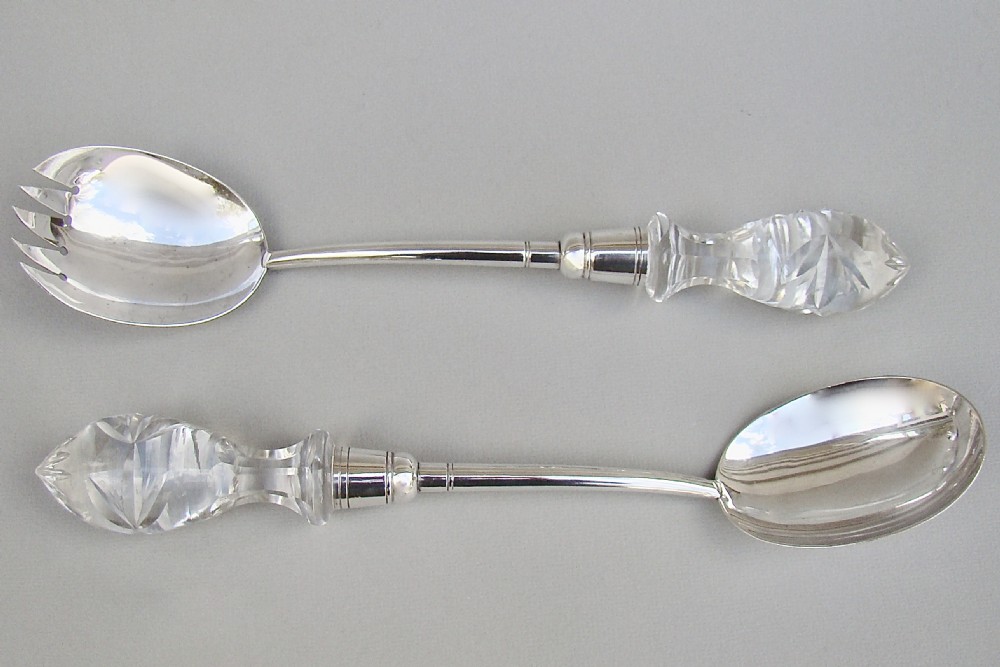 good pair of victorian solid silver cut glass salad servers by thomas prime son birmingham 1890