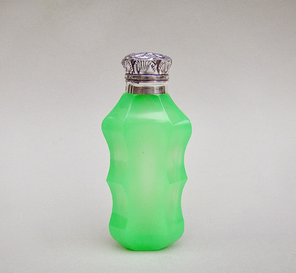 stunning silver mounted opaline uranium glass scent bottle by robert pringle birmingham 1912