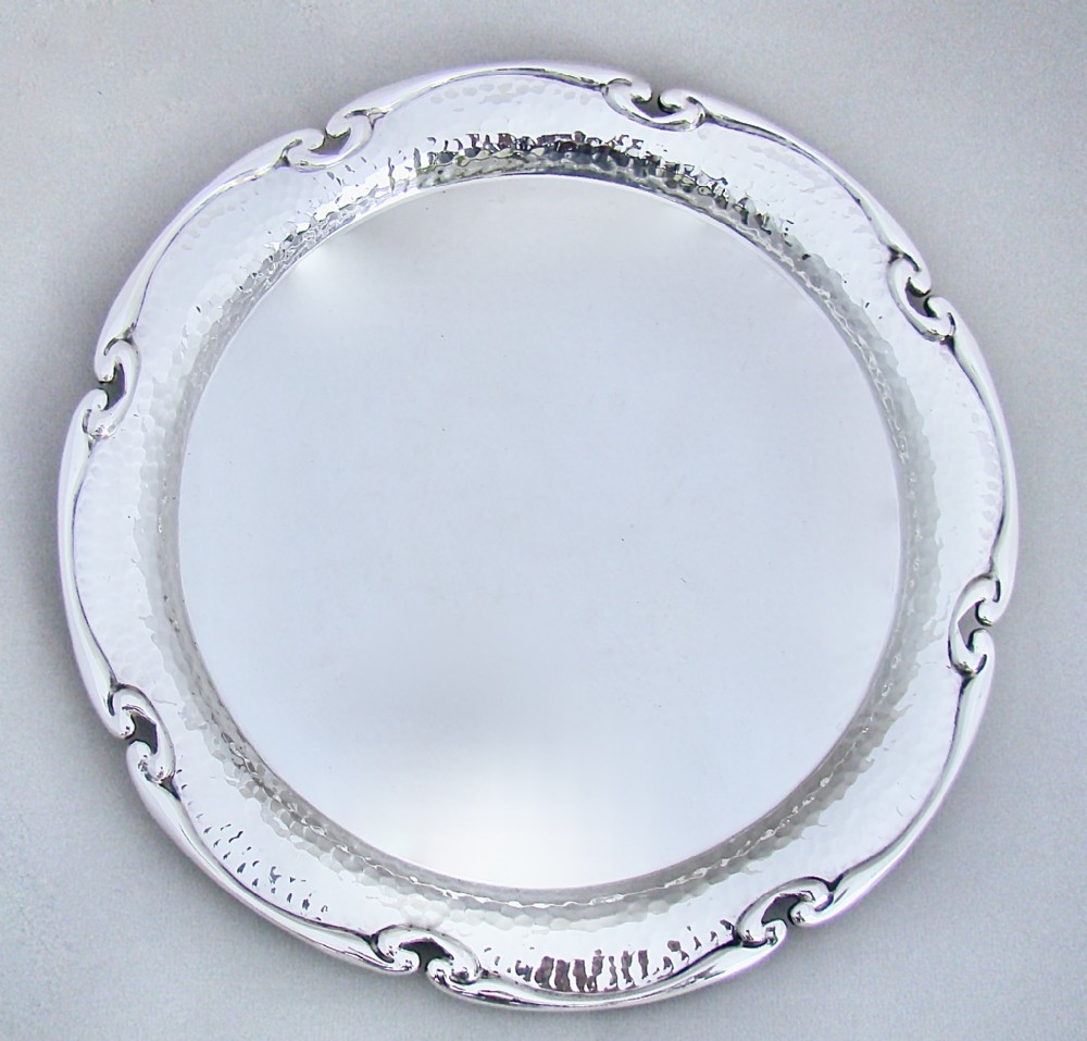arts craft 10 silver plated salver by william huton sons circa 1900