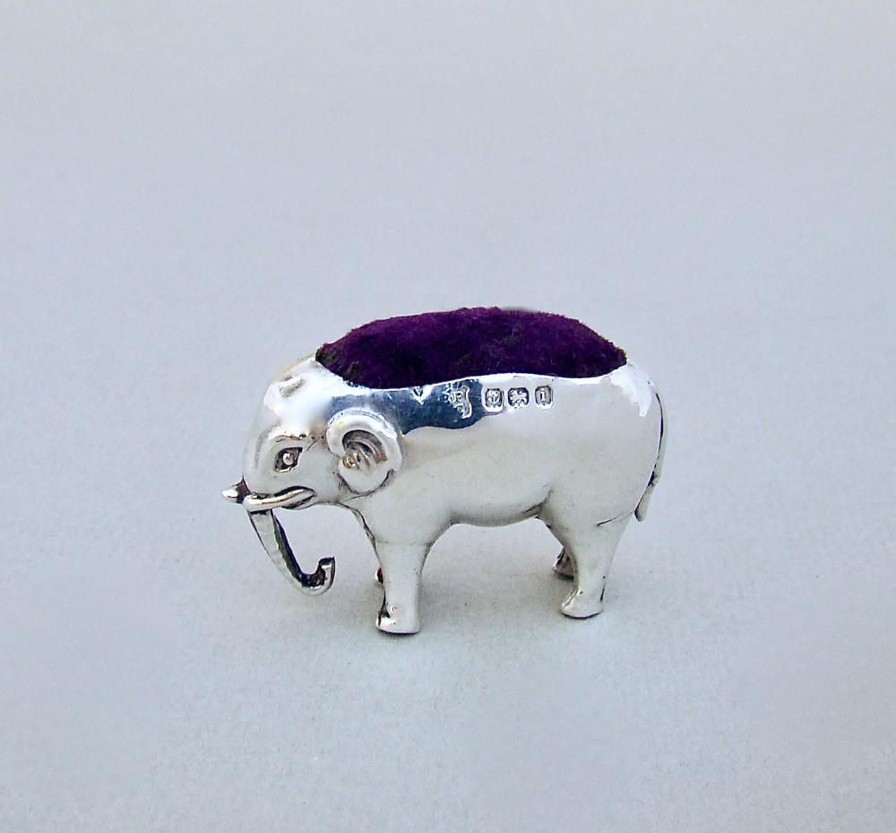 small edwardian sterling silver elephant pin cushion by the boots company birmingham 1908