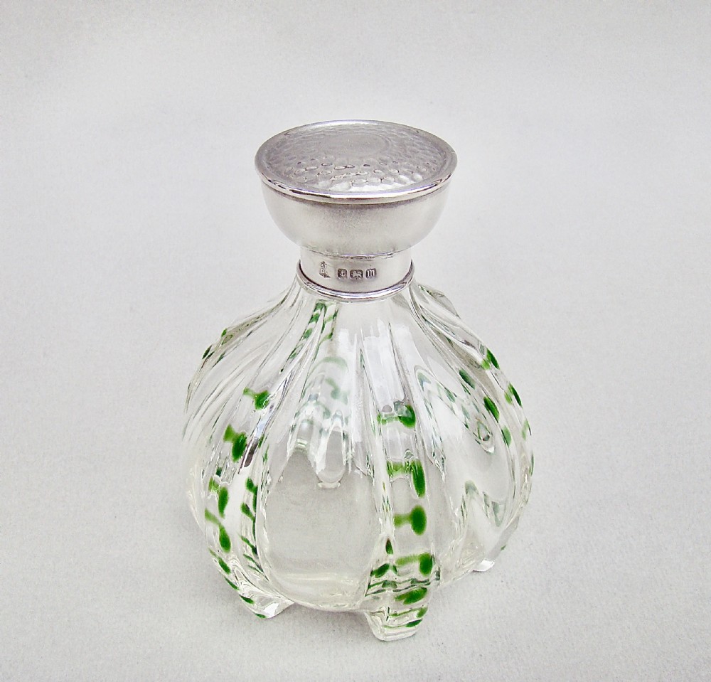 arts craft silver glass scent bottle by the boots company birmingham 1911