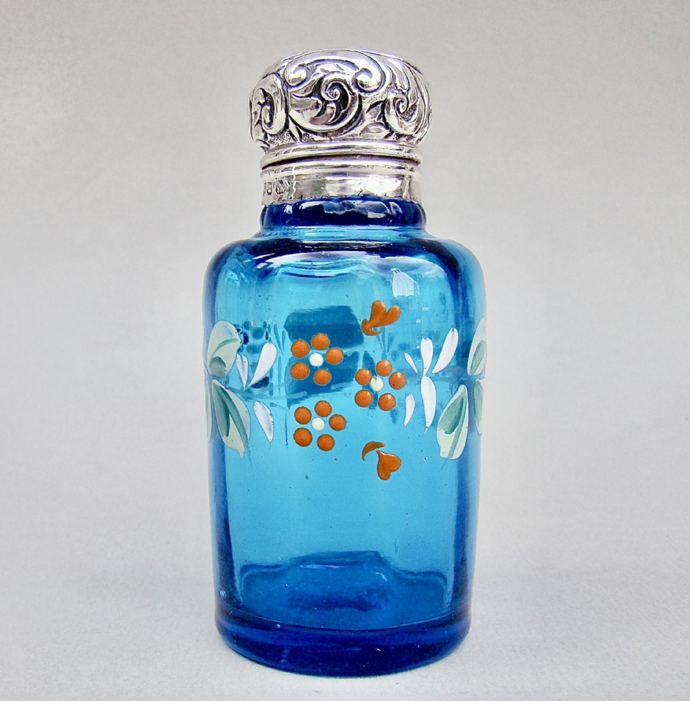 victorian silver mounted turquoise enamelled glass scent bottle by levi salaman birmingham 1895