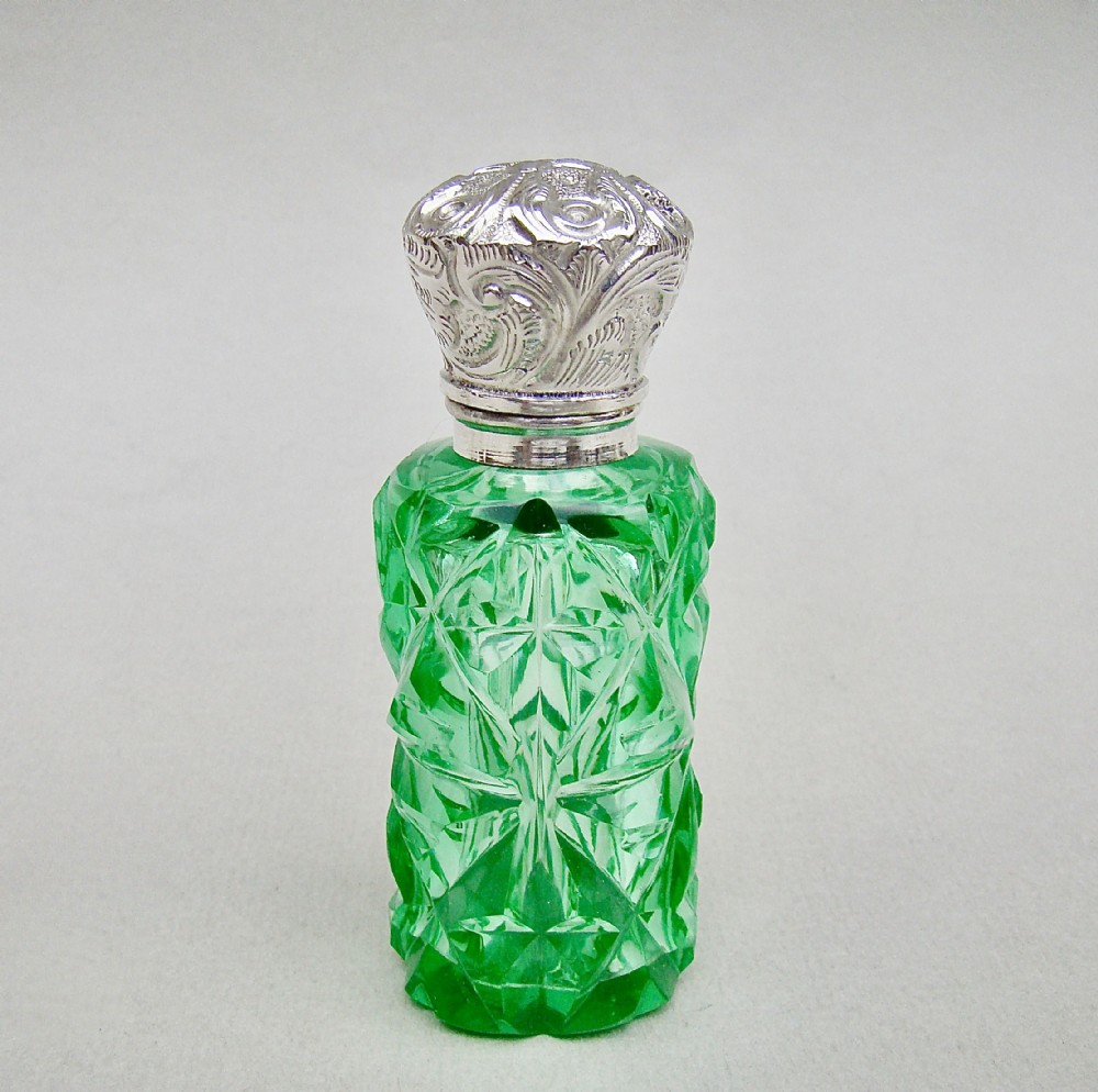 exquisite victorian silver green uranium glass scent bottle circa 1890