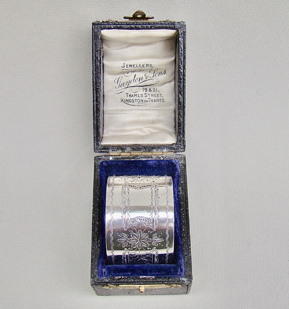 cased victorian silver napkin ring by hilliard thomason birmingham 1895