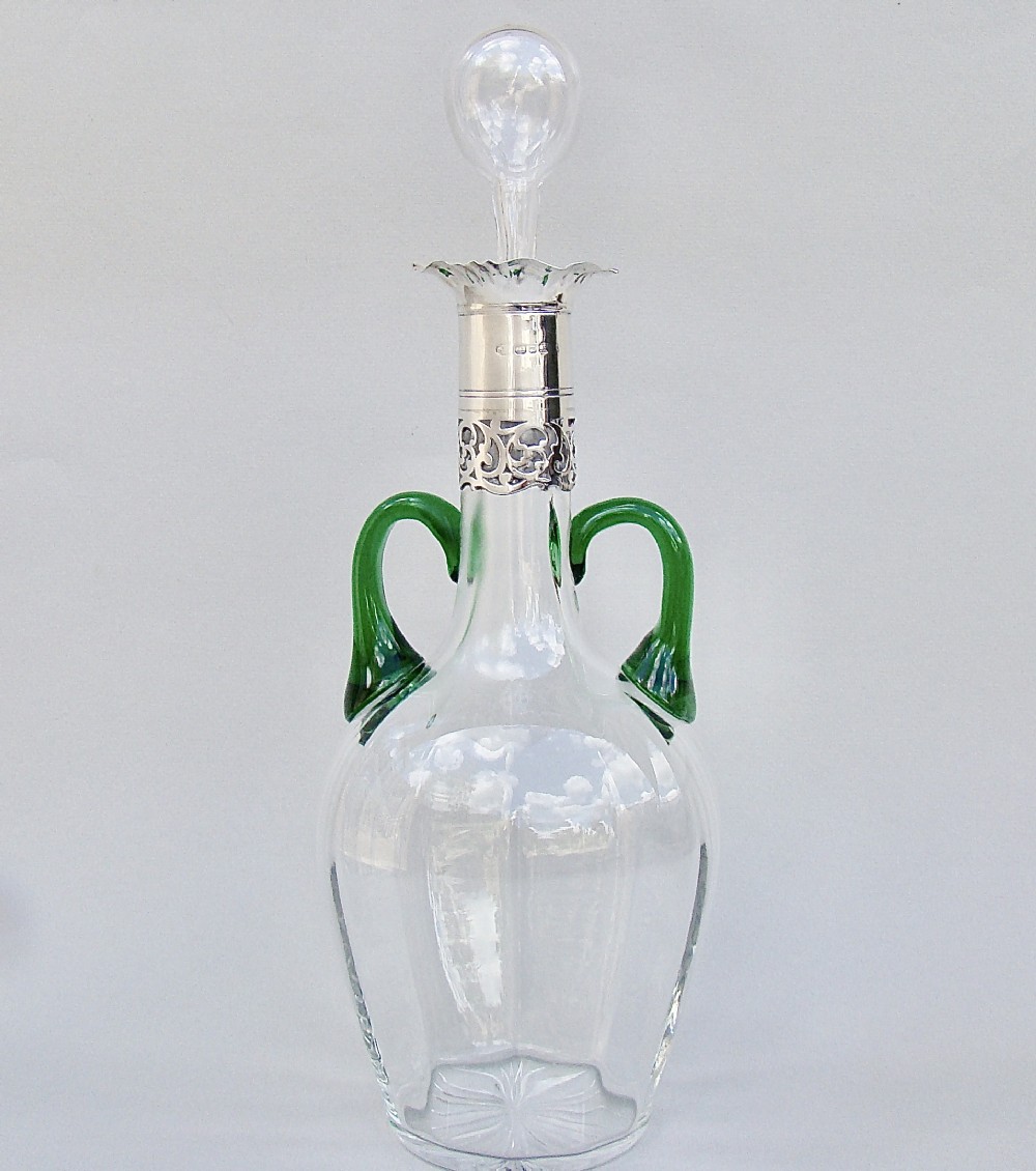 victorian silver mounted dual colour glass decanter by william hutton sons birmingham 1899