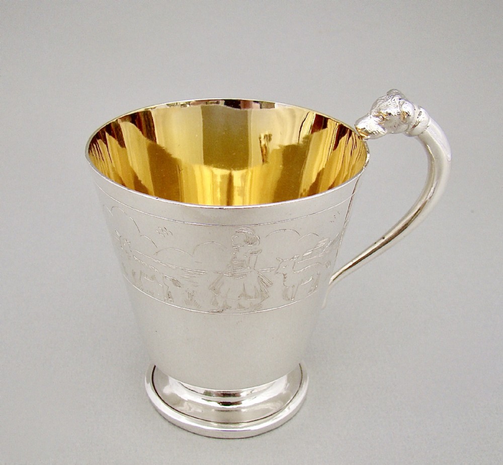 rare art deco silver nursery rhyme christening mug by charles s green birmingham 1936