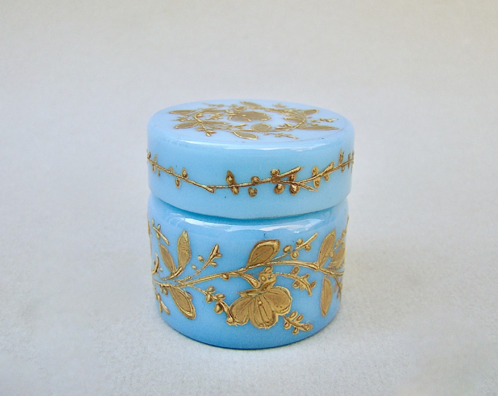 19th c moser turquoise opaline and gilt glass rouge pot circa 1890