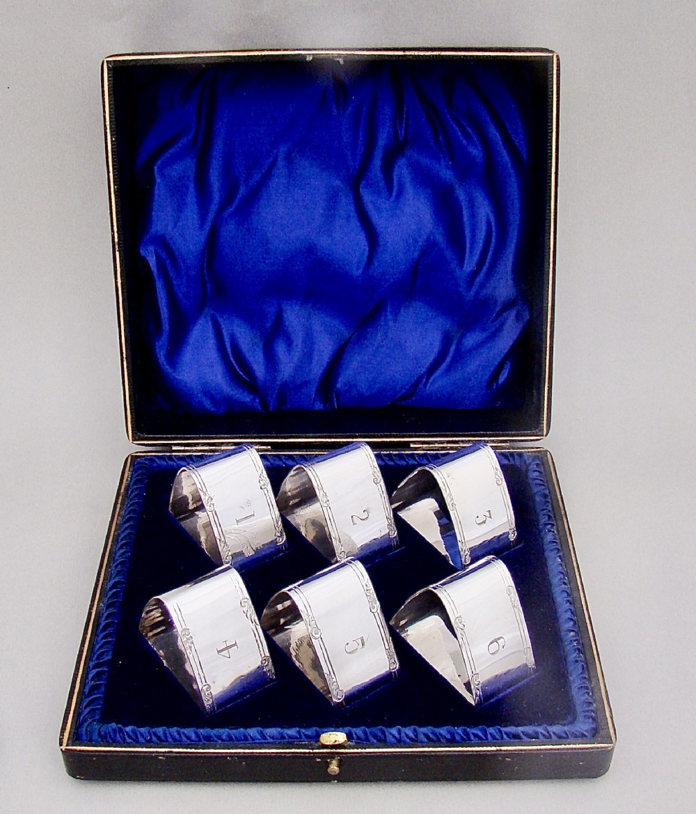 set of six edwardian silver plated numbered napkin rings circa 1900