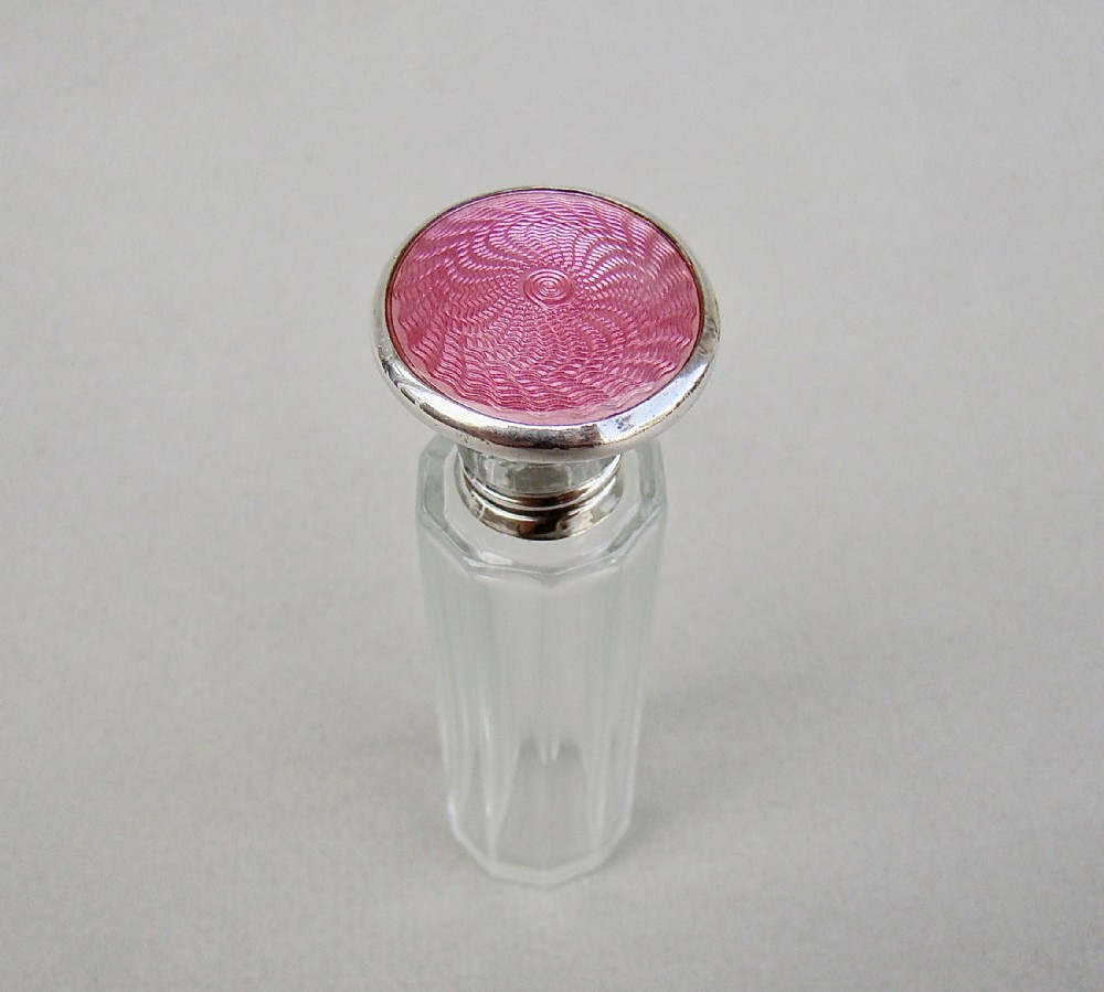 art deco silver guilloche enamel scent bottle by henry clifford davis birmingham 1925